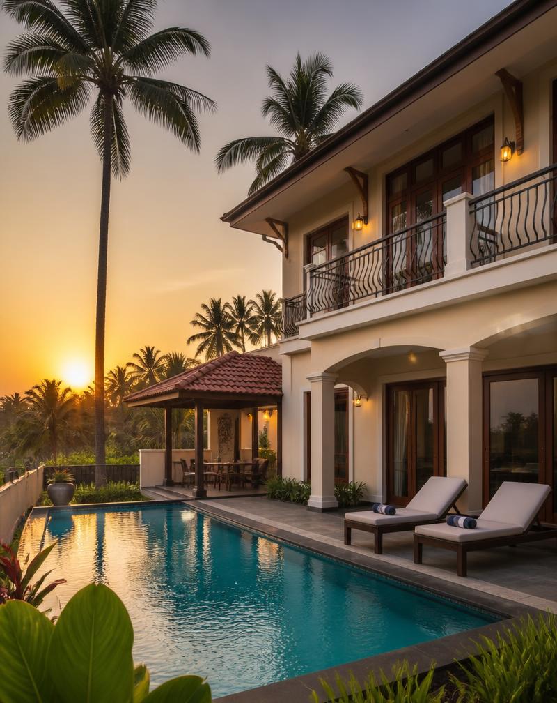 Premium Goa villa with private pool at sunset